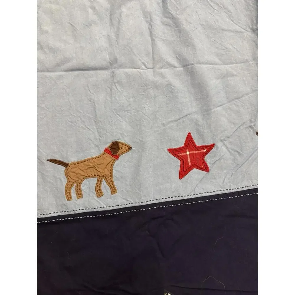 Pottery Barn kids curtains drapes blue dog animal boys nursery bedroom cotton